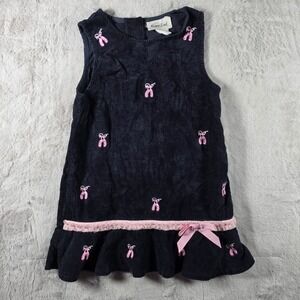 Rare Too! Corduroy Jumper Girls 4T Navy Pink Embroidered Ballet Slippers Ruffle‎